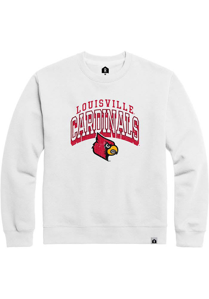 Champion Louisville Cardinals Mens White Arch Mascot Long Sleeve Crew  Sweatshirt