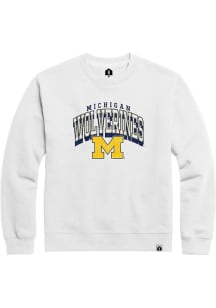 Michigan Wolverines Mens White Nanodrop Arch Mascot Long Sleeve Crew Sweatshirt