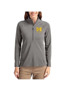 Womens Michigan Wolverines Graphite Cutter and Buck Alumni Adapt Eco Qtr Zip Pullover
