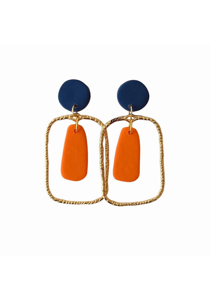 Navy ORANGE Sweet Tree Jewelry Rectangle Framed Drop Earring