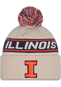 New Era Illinois Fighting Illini Natural DL Team Slogan Pom Cuff Mens Knit Hat