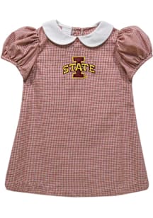 Vive La Fete Iowa State Cyclones Baby Girls Cardinal Gingham Collar Short Sleeve Dress