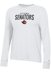 Champion Ottawa Senators Womens White Mascot Logo Core LS Tee