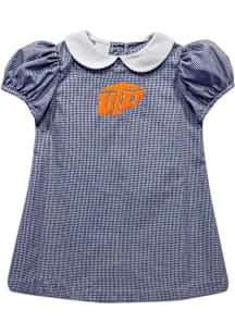 Vive La Fete UTEP Miners Baby Girls Navy Blue Gingham Collar Short Sleeve Dress