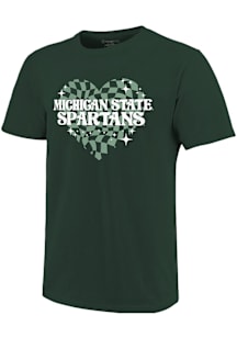 Michigan State Spartans Girls Green Funky Heart Short Sleeve Tee