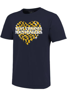 West Virginia Mountaineers Girls Navy Blue Funky Heart Short Sleeve Tee