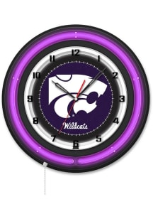 Black K-State Wildcats 19in Neon Wall Clock