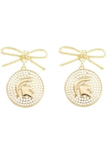 Logo Pearl Bow Michigan State Spartans Womens Earrings - Gold