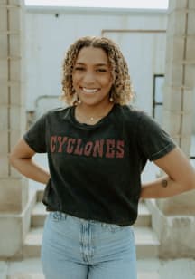Gameday Social Iowa State Cyclones Womens Black Rhodes Rhinestone Short Sleeve T-Shirt