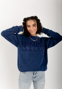 Gameday Social Illinois Fighting Illini Womens Navy Blue College Lines Crew Sweatshirt