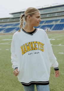 Gameday Social Iowa Hawkeyes Womens White Allen Chenille Crew Sweatshirt