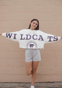 Gameday Social K-State Wildcats Womens White Phipps Split Sleeve Crop Crew Sweatshirt