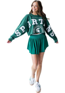 Womens Michigan State Spartans Green Gameday Social Phipps Split Crew Sweatshirt