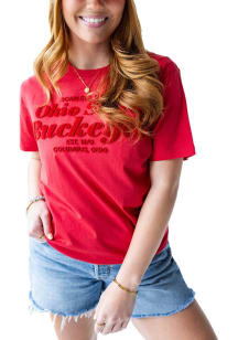 Ohio State Buckeyes Red Gameday Social Hansen Brush Short Sleeve T-Shirt