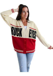 Womens Ohio State Buckeyes Red Gameday Social Carley Long Sleeve Cardigan
