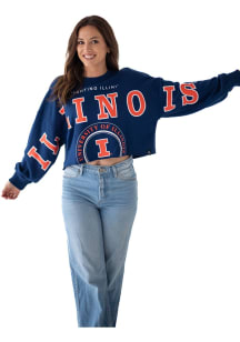 Womens Illinois Fighting Illini Navy Blue Gameday Social Phipps Split Crew Sweatshirt