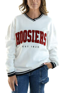 Womens Indiana Hoosiers White Gameday Social Allen Arch Crew Sweatshirt