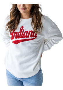 Womens Indiana Hoosiers White Gameday Social Mascot Chenille Crew Sweatshirt