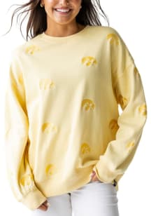 Womens Iowa Hawkeyes Yellow Gameday Social Ritter Repeat Crew Sweatshirt