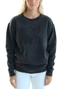 Womens Iowa Hawkeyes Black Gameday Social Easley Embossed Crew Sweatshirt
