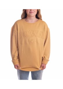 Womens Iowa Hawkeyes Gold Gameday Social Easley Embossed Crew Sweatshirt