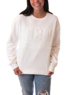 Womens Michigan State Spartans White Gameday Social College Lines Crew Sweatshirt