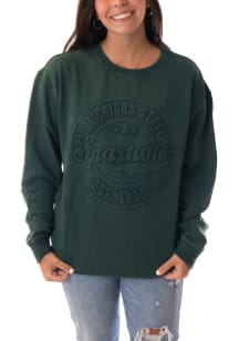 Womens Michigan State Spartans Green Gameday Social Carson Circle Crew Sweatshirt
