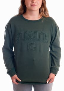 Womens Michigan State Spartans Green Gameday Social Easley Embossed Crew Sweatshirt