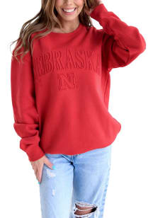 Gameday Social Nebraska Cornhuskers Womens Red Easley Embossed Crew Sweatshirt