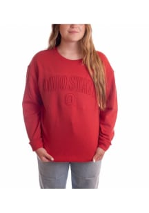 Womens Ohio State Buckeyes Red Gameday Social Easley Embossed Crew Sweatshirt