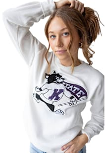 Womens K-State Wildcats White Gameday Social Mascot Chenille Crew Sweatshirt