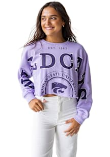 Womens K-State Wildcats Lavender Gameday Social Phipps Split Crew Sweatshirt