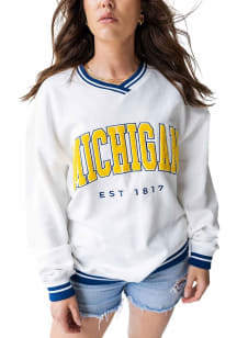 Womens Michigan Wolverines White Gameday Social Allen Arch Crew Sweatshirt