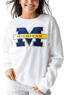 Gameday Social Michigan Wolverines Womens White Mascot Chenille Crew Sweatshirt