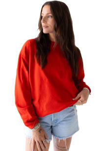Womens Nebraska Cornhuskers Red Gameday Social Ritter Repeat Crew Sweatshirt