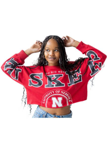Womens Nebraska Cornhuskers Red Gameday Social Phipps Split Crew Sweatshirt