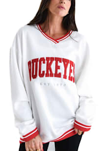 Womens Ohio State Buckeyes White Gameday Social Allen Arch Crew Sweatshirt
