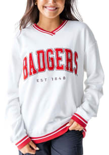 Womens Wisconsin Badgers White Gameday Social Allen Arch Crew Sweatshirt