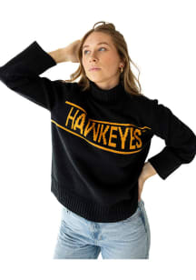 Womens Iowa Hawkeyes Black Gameday Social Turtleneck Long Sleeve Sweater