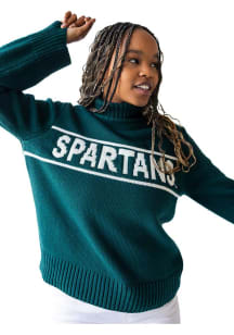 Womens Michigan State Spartans Green Gameday Social Rolled Turtleneck Long Sleeve Sweater