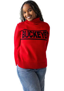 Womens Ohio State Buckeyes Red Gameday Social Turtleneck Long Sleeve Sweater