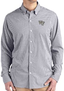 Cutter and Buck Wake Forest Demon Deacons Mens Black Gingham LS Woven Long Sleeve Dress Shirt