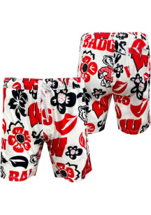 Wes and Willy Wisconsin Badgers Mens White Sublimated Print Swim Trunks