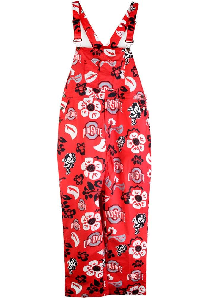 Wes and Willy Ohio State Buckeyes Mens Red Allover Hibiscus Overall Pants