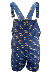 Wes and Willy Kansas Jayhawks Mens Blue Allover Logo Overall Shorts