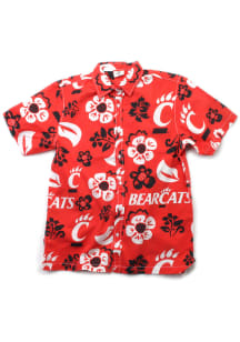 Wes and Willy Cincinnati Bearcats Mens Red Floral Button Down Short Sleeve Dress Shirt