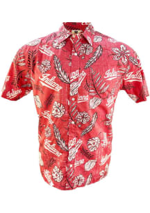 Wes and Willy Indiana Hoosiers Mens Cardinal Vintage Wash Floral Short Sleeve Dress Shirt