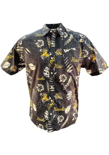 Wes and Willy Iowa Hawkeyes Mens Black Vintage Wash Floral Short Sleeve Dress Shirt