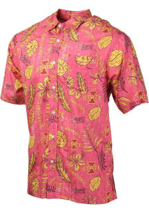 Iowa State Cyclones Mens Red Vintage Wash Floral Short Sleeve Dress Shirt