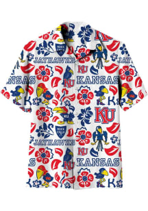 Wes and Willy Kansas Jayhawks Mens White Vault Floral Short Sleeve Dress Shirt